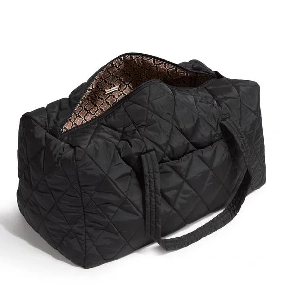 (NWT) Vera Bradley Women's Quilted Outlet Cotton Large Travel Black Duffel Bag